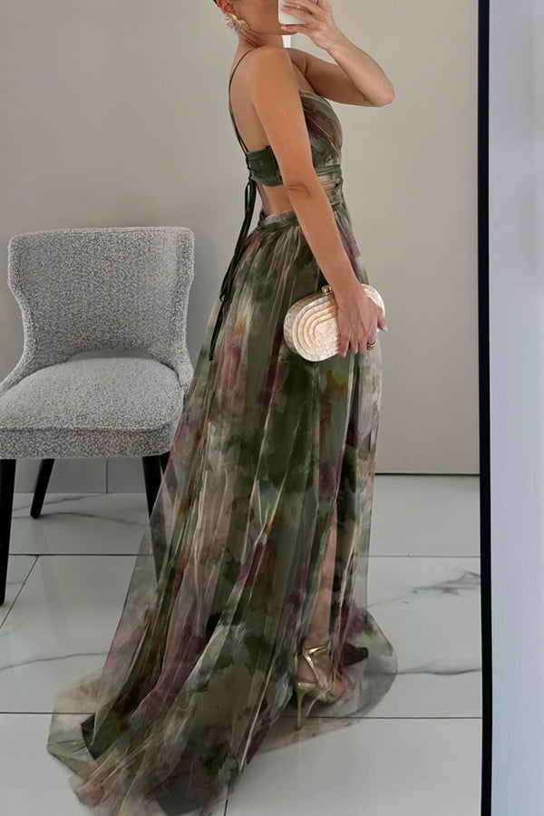Women’s Watercolor Chiffon Maxi Dress – Romantic Flow & Evening Glow