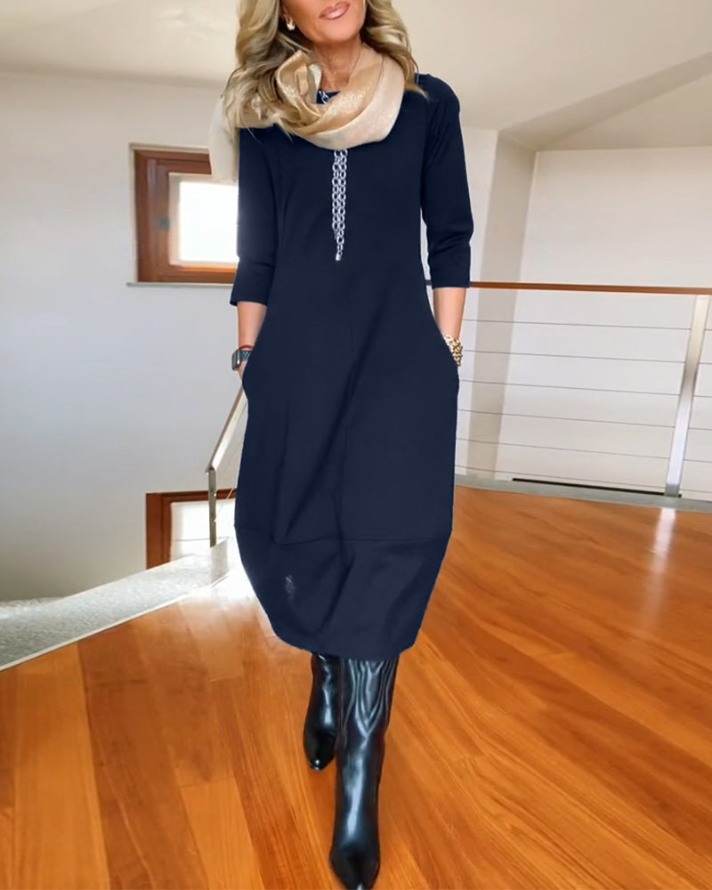 Women’s Midi Dress – 3/4 Sleeve Chic & Everyday Comfort