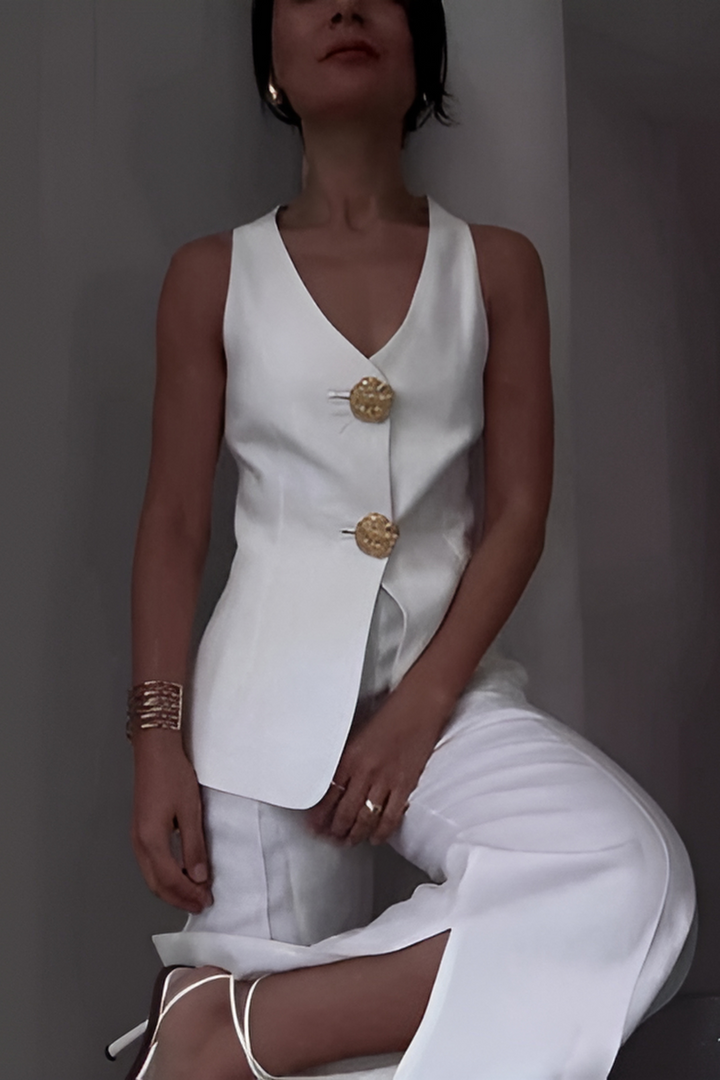 Women’s Tailored Pants Set – Sleek Vest & Wide-Leg Trousers
