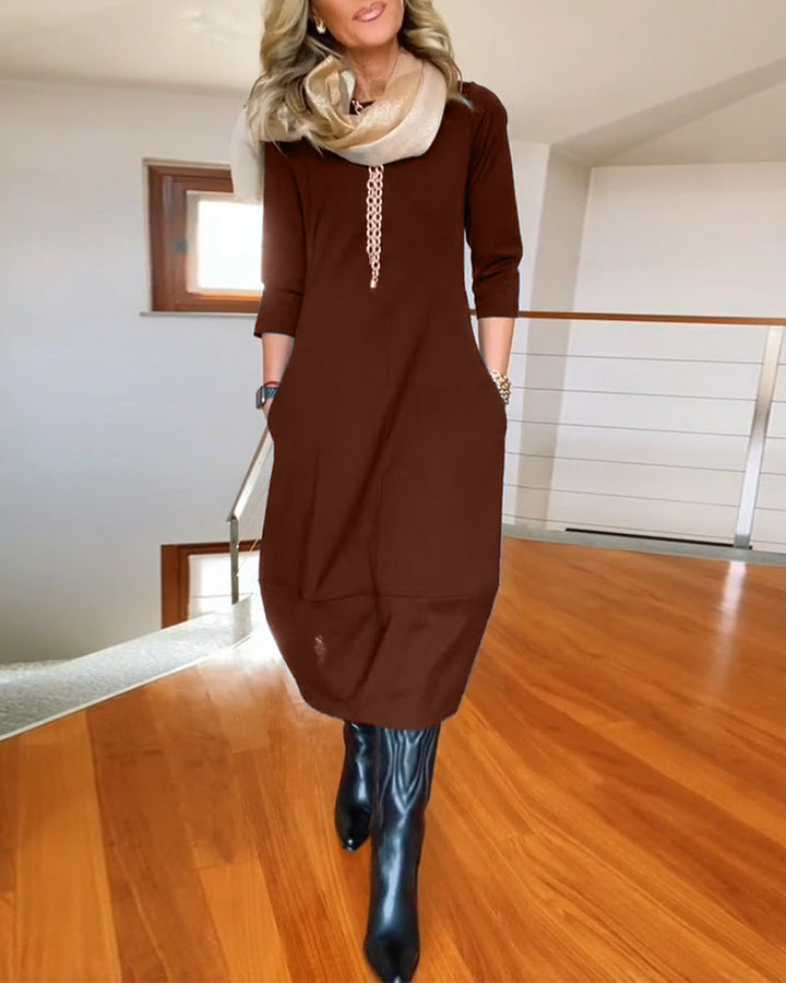 Women’s Midi Dress – 3/4 Sleeve Chic & Everyday Comfort
