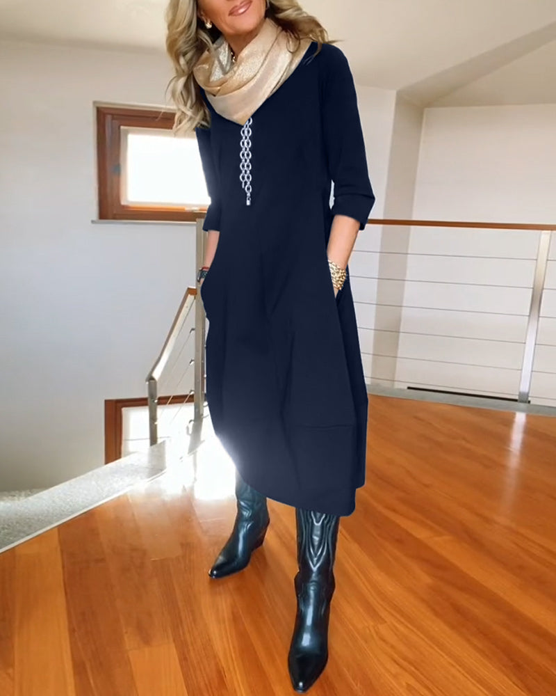 Women’s Midi Dress – 3/4 Sleeve Chic & Everyday Comfort