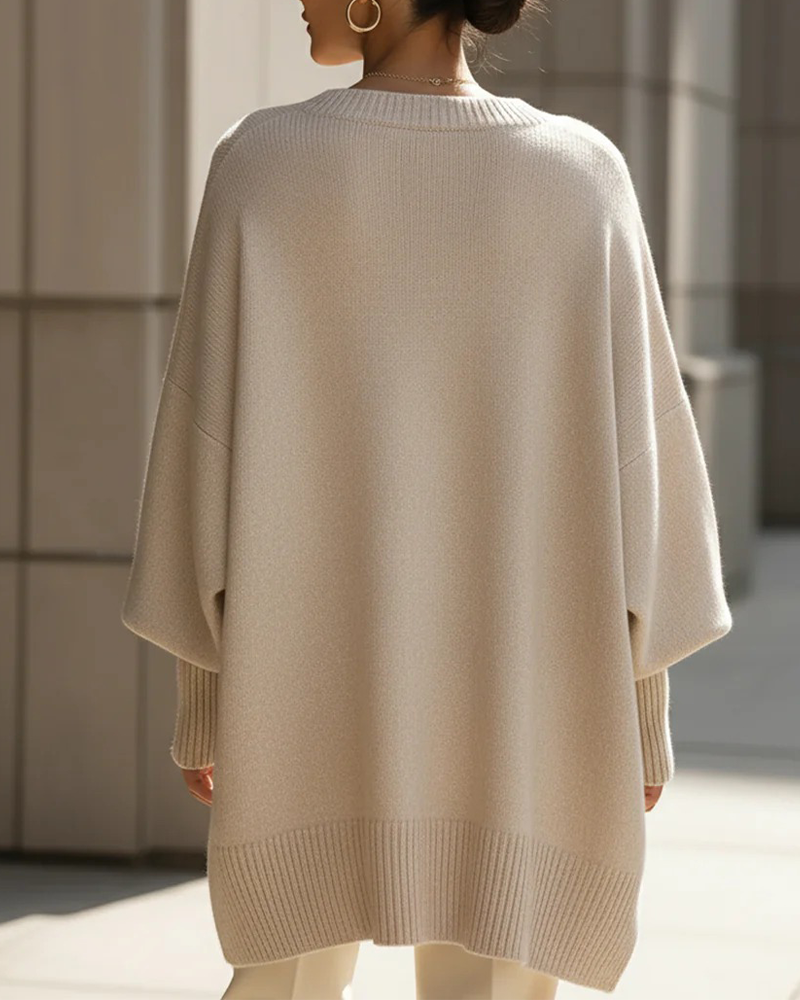 Round Neck Loose Mid-Length Sweater – Relaxed Fit & Everyday Elegance