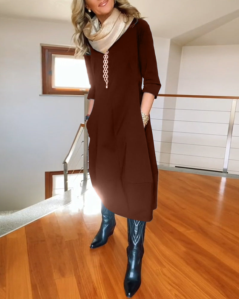 Women’s Midi Dress – 3/4 Sleeve Chic & Everyday Comfort