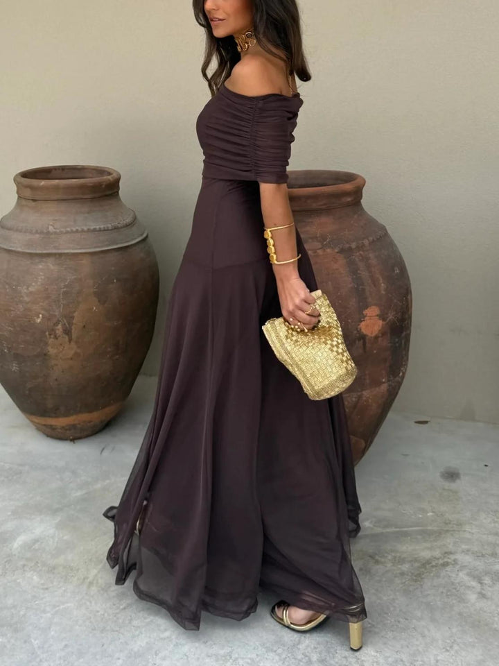 Women’s Off-Shoulder Maxi Dress – Flowy Chiffon Evening Elegance