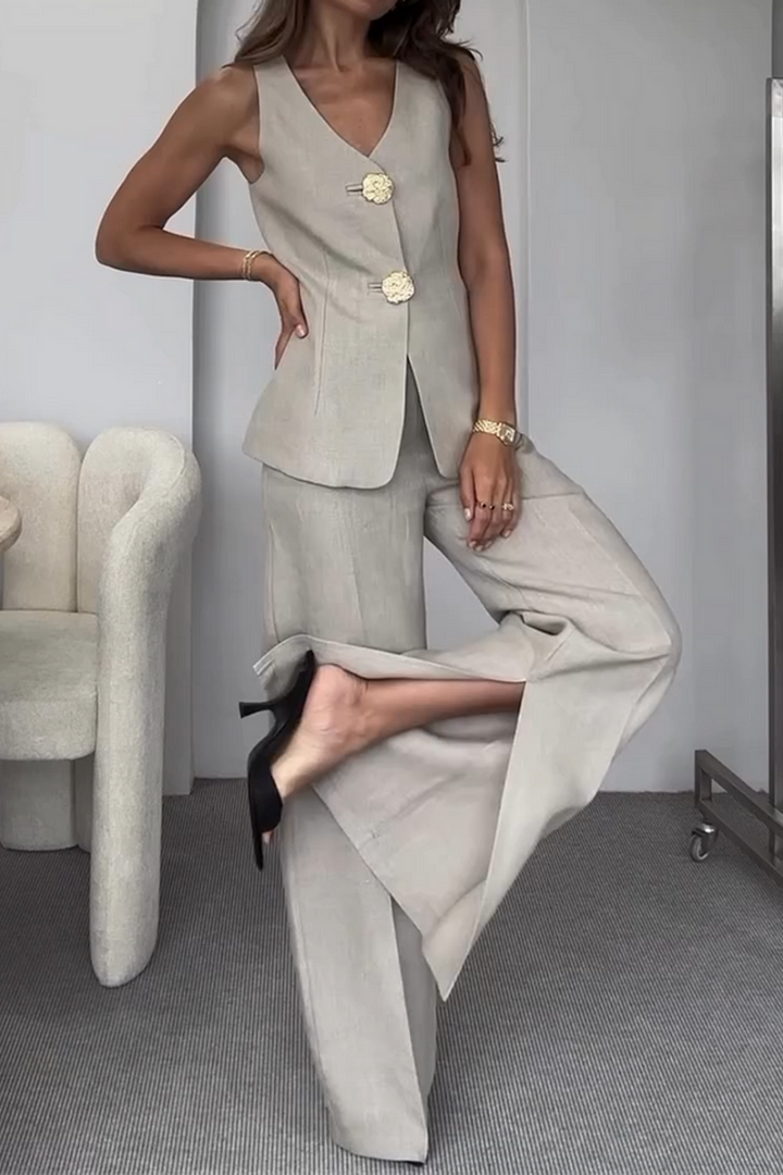 Women’s Tailored Pants Set – Sleek Vest & Wide-Leg Trousers
