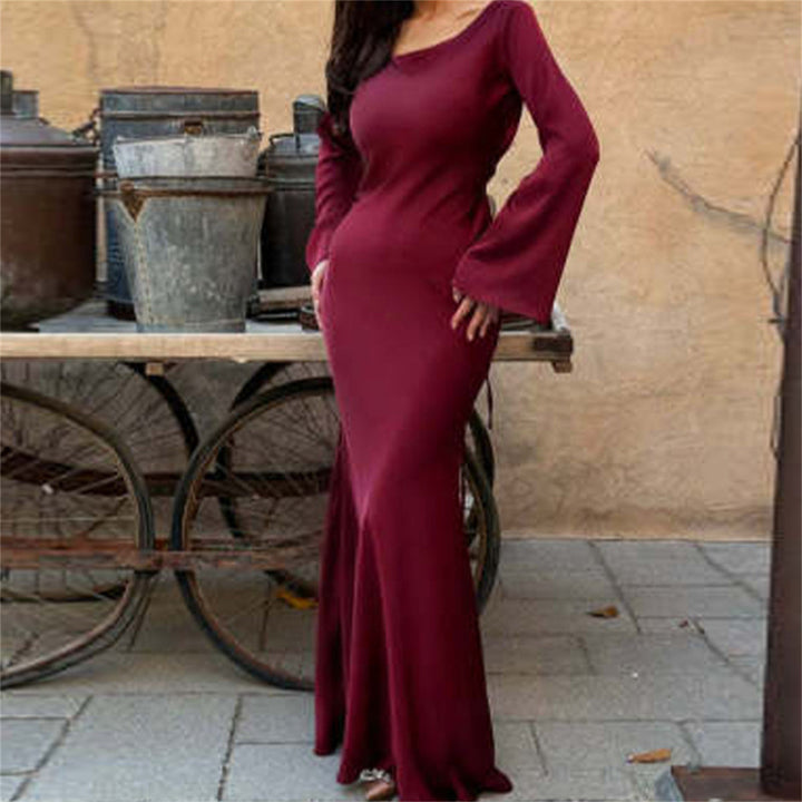 Women’s Satin Maxi Dress – Long Sleeve Evening Elegance