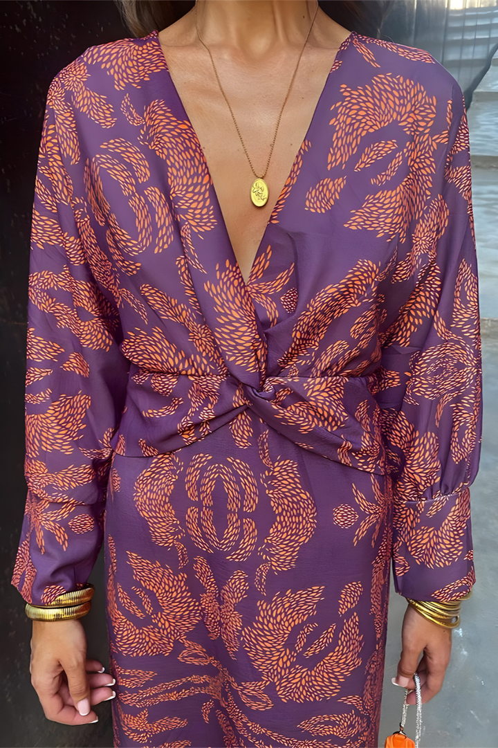 Women’s Boho Maxi Dress – Deep V Neck & Bold Statement Print