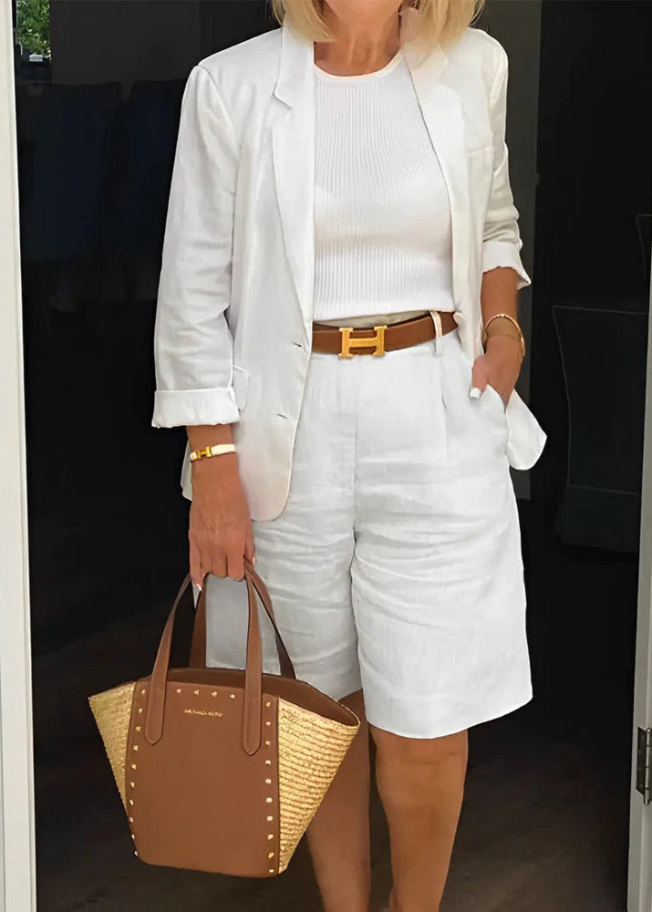 Women’s Linen-Blend Short Suit Set – Relaxed Blazer & Tailored Bermuda Shorts