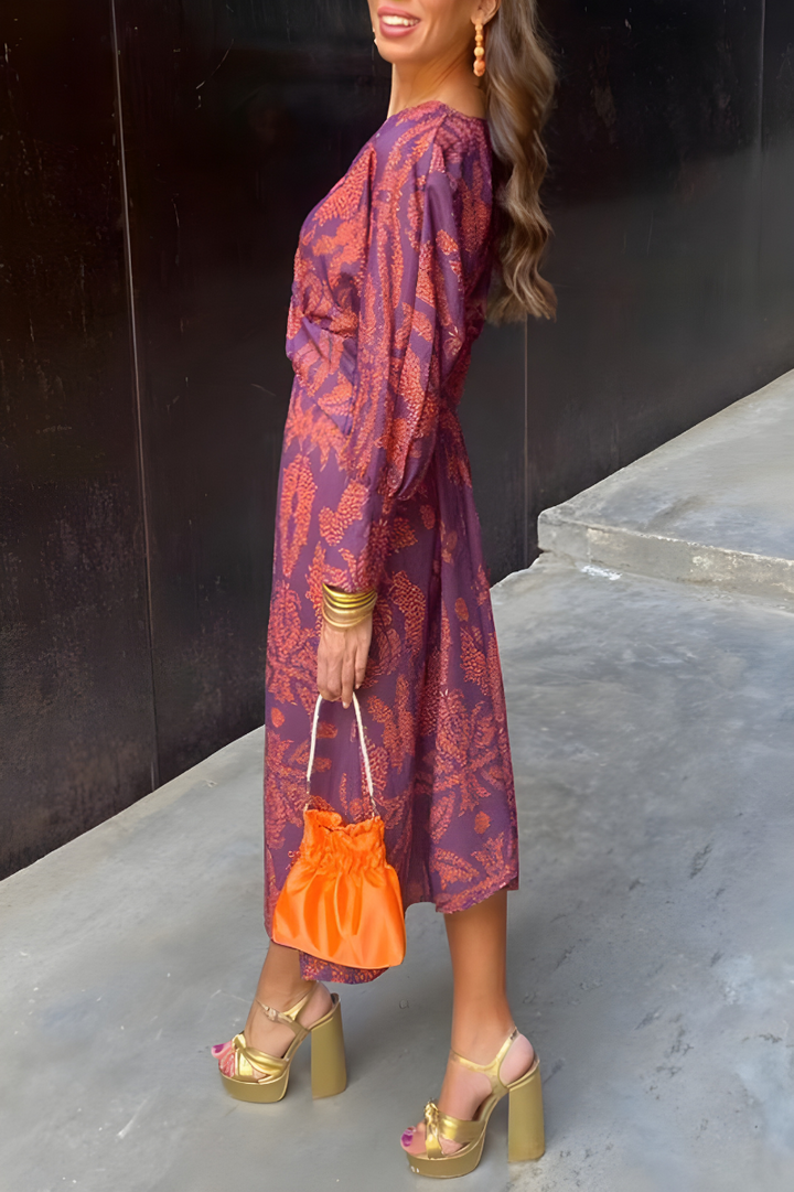 Women’s Boho Maxi Dress – Deep V Neck & Bold Statement Print