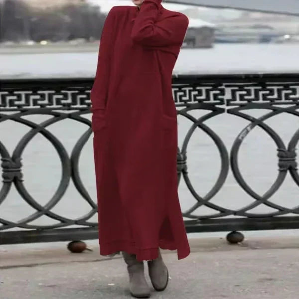Women’s Cozy Turtleneck Maxi Sweater Dress – Warmth, Pockets & Effortless Ease