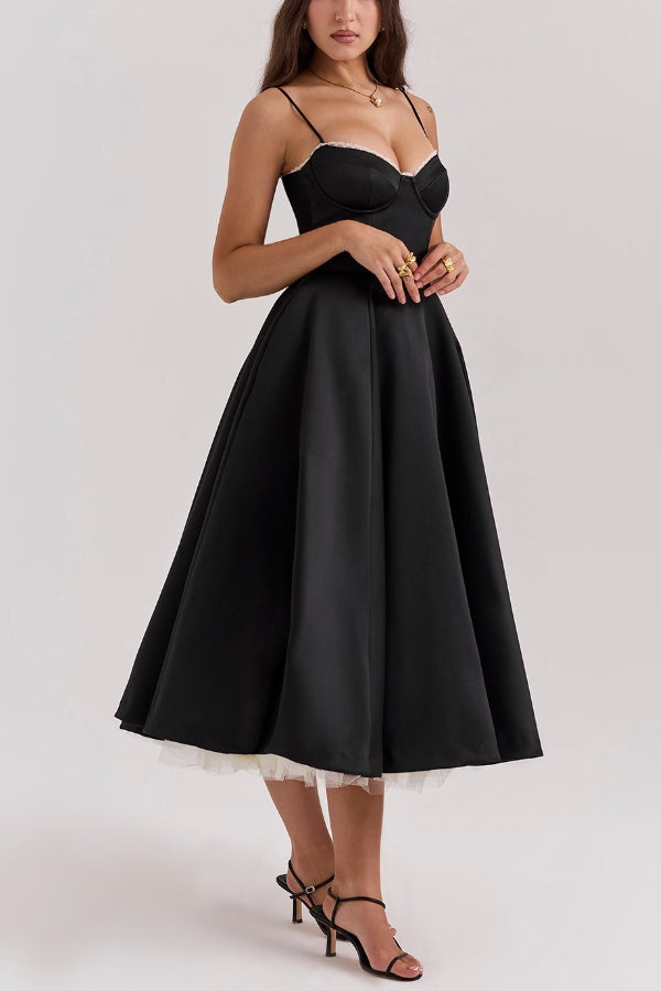 Women’s Satin Midi Dress – Corset Bodice & Twirl-Worthy Skirt