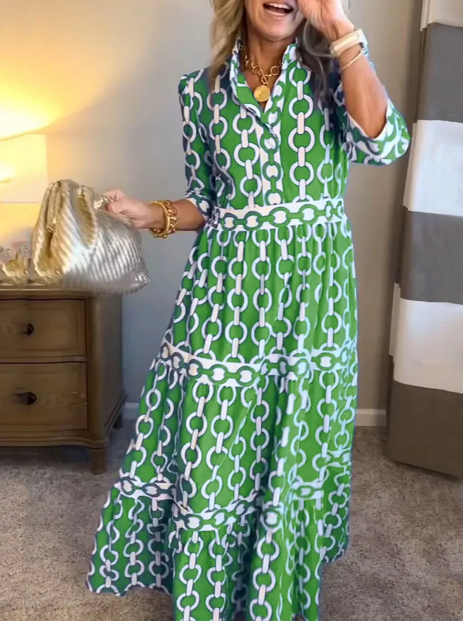Women’s Chain-Print Maxi Dress – Bold Style & Effortless Elegance