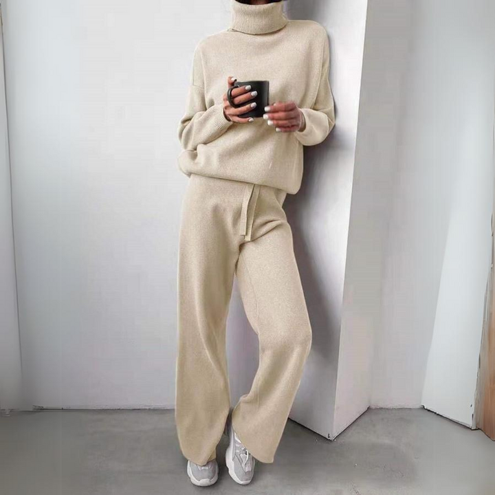 Women’s Knit Loungewear Set – Cozy Turtleneck & Wide-Leg Pants