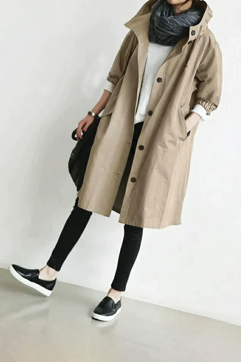 Women All-Season Elegant Hooded Cotton Trench Coat