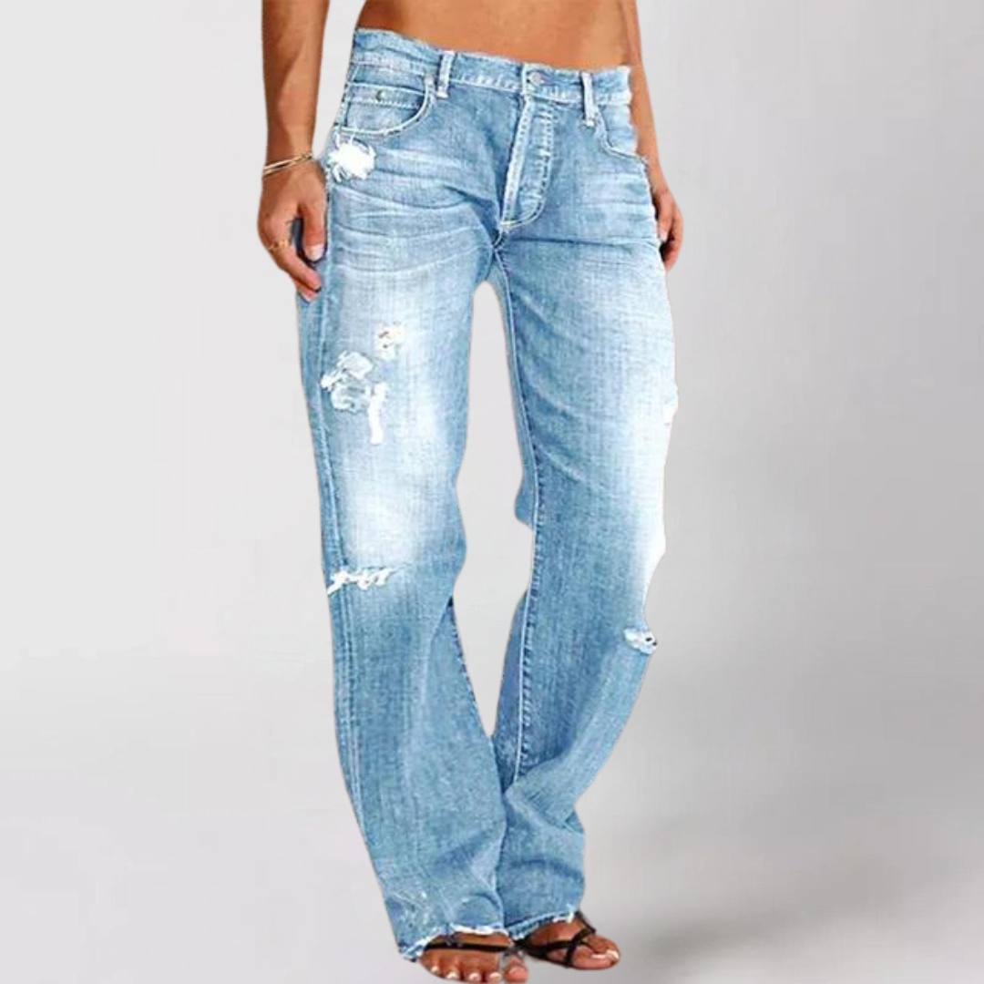 Women’s Distressed Straight Leg Jeans – Relaxed Fit & Everyday Edge