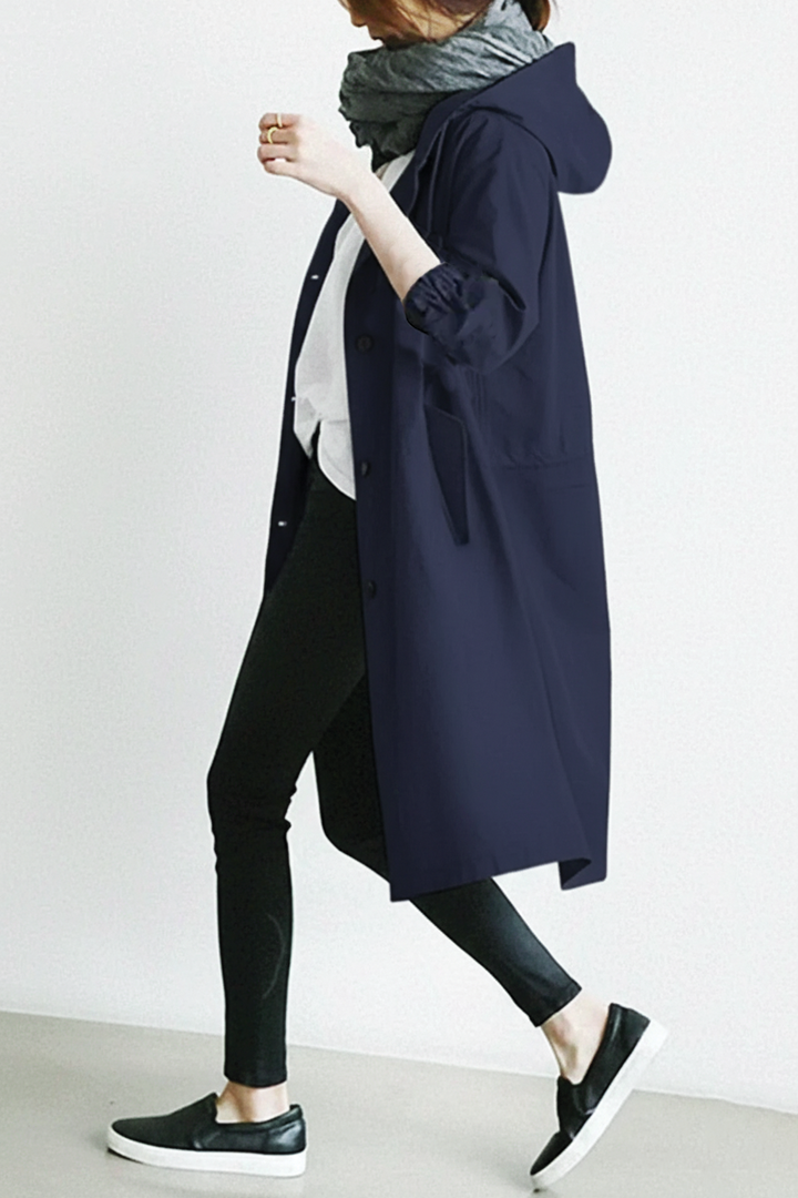 Women All-Season Elegant Hooded Cotton Trench Coat