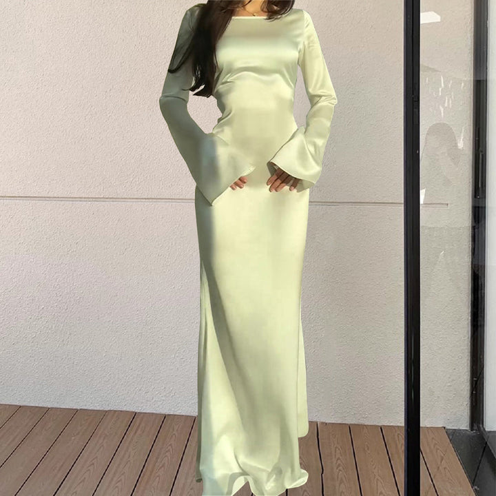 Women’s Satin Maxi Dress – Long Sleeve Evening Elegance