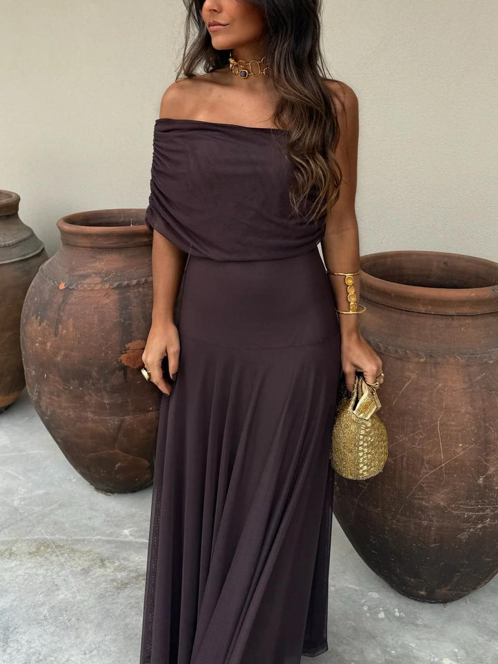 Women’s Off-Shoulder Maxi Dress – Flowy Chiffon Evening Elegance