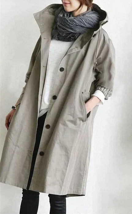 Women All-Season Elegant Hooded Cotton Trench Coat