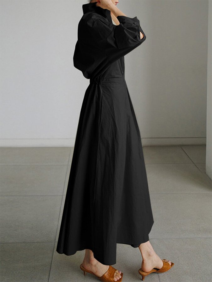 Women’s Maxi Shirt Dress – Minimalist Belted A-Line Elegance