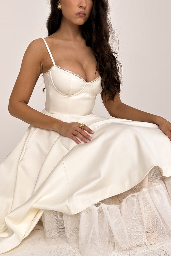 Women’s Satin Midi Dress – Corset Bodice & Twirl-Worthy Skirt