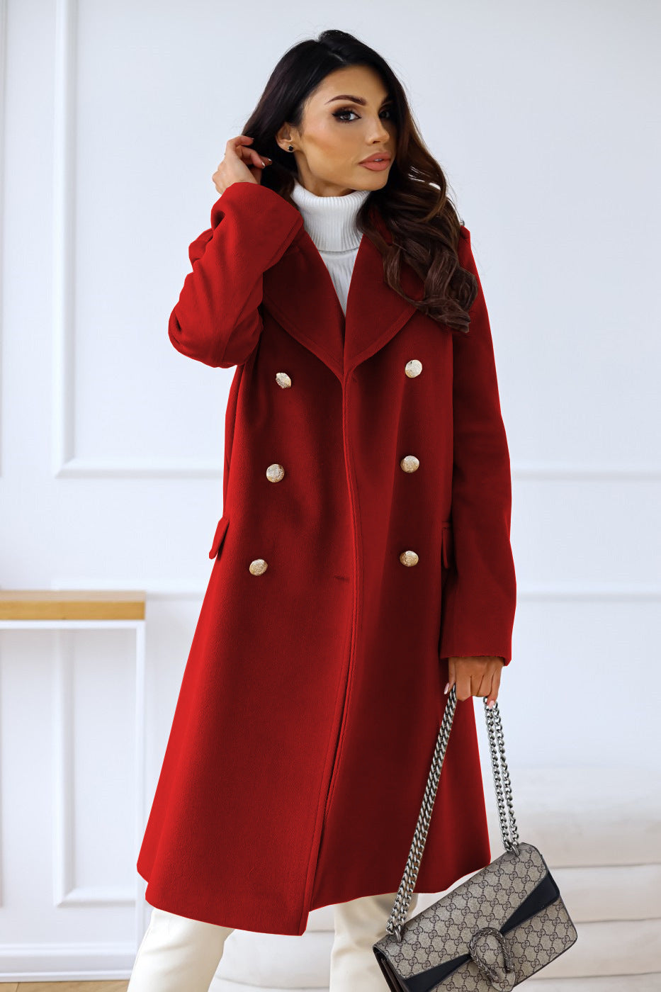Women Winter Elegant Double-Breasted Trench Coat
