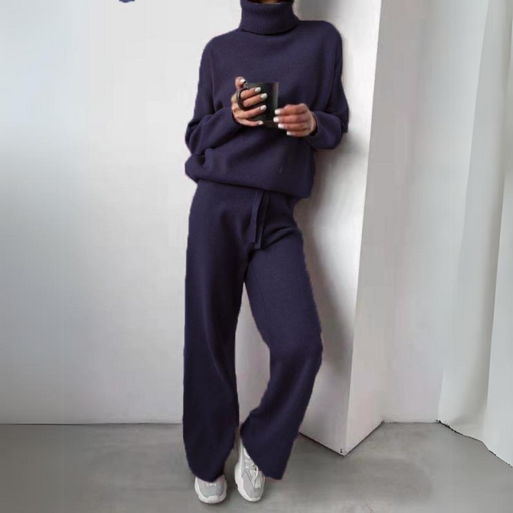 Women’s Knit Loungewear Set – Cozy Turtleneck & Wide-Leg Pants
