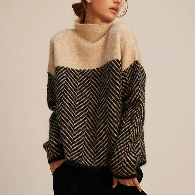 Women’s Herringbone Knit Sweater – Structured Comfort for Chilly Days