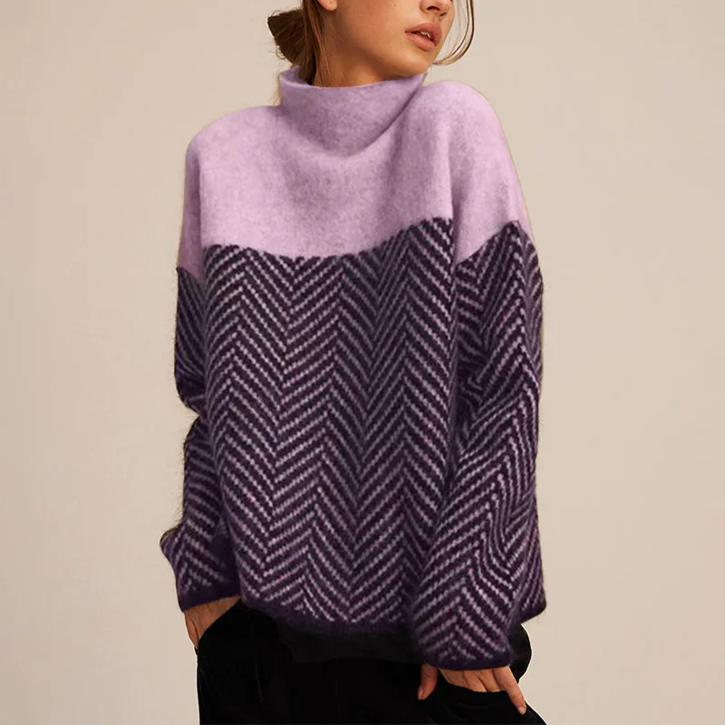Women’s Herringbone Knit Sweater – Structured Comfort for Chilly Days