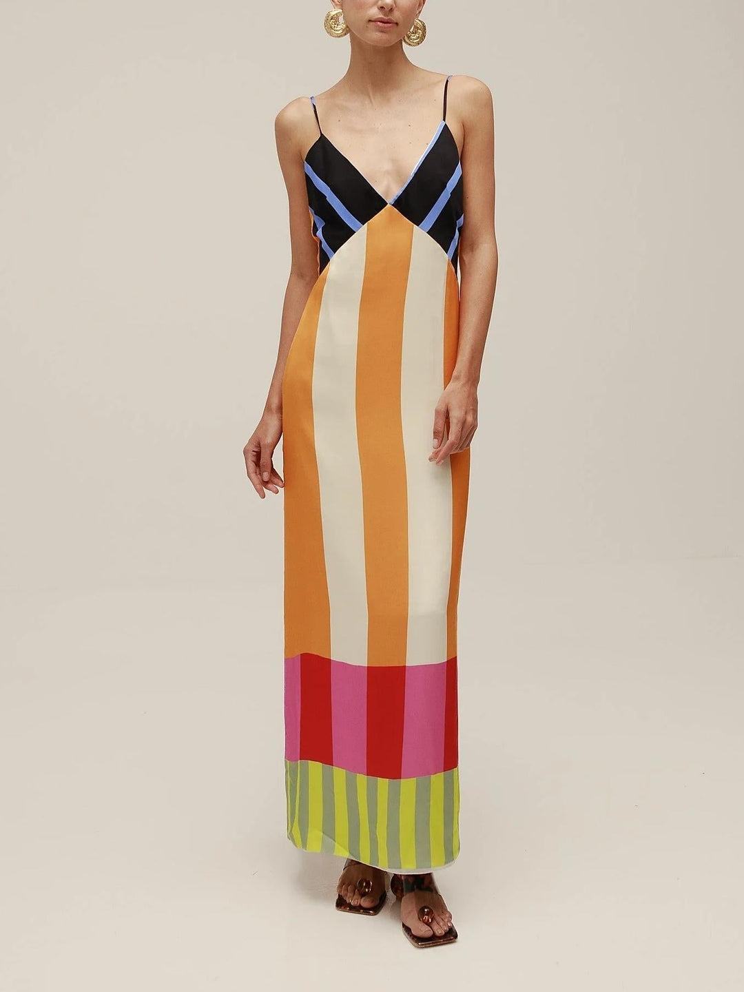 Women’s Striped Maxi Dress – Bold Colorblock Summer Style
