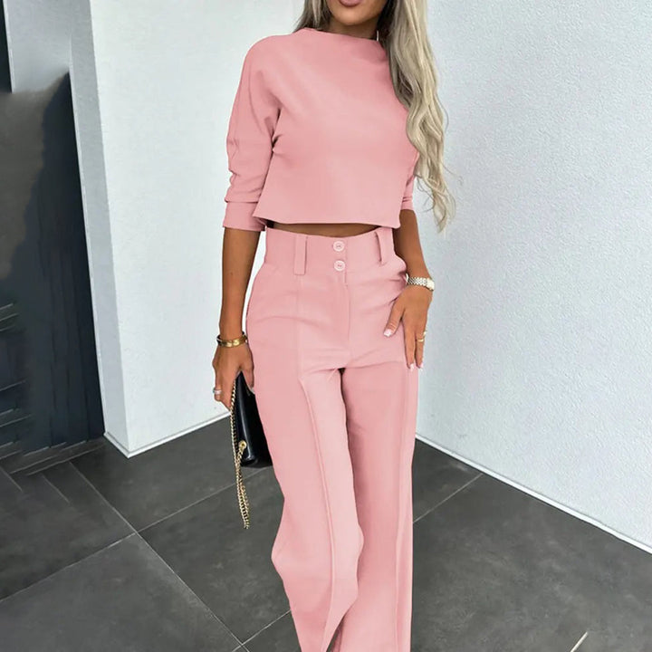Women’s Two-Piece Pants Set – Cropped Top & Wide-Leg Tailoring