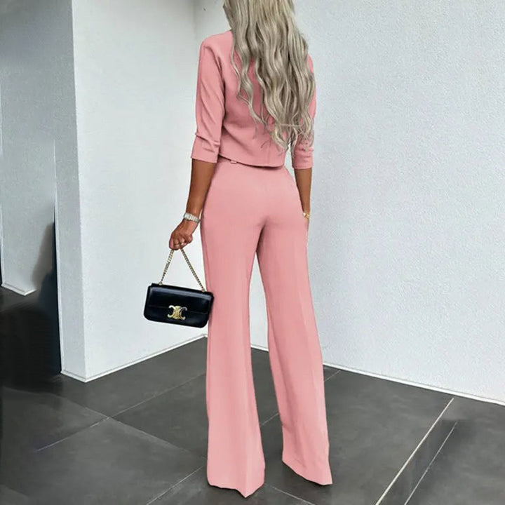Women’s Two-Piece Pants Set – Cropped Top & Wide-Leg Tailoring