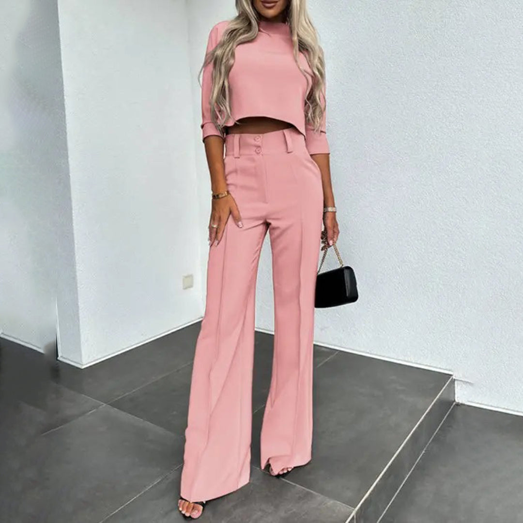 Women’s Two-Piece Pants Set – Cropped Top & Wide-Leg Tailoring