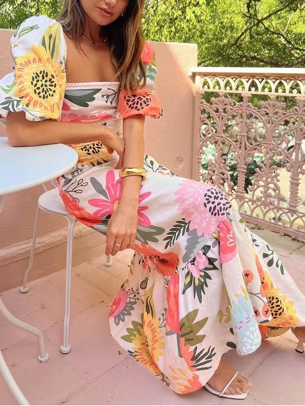 Floral Puff Sleeve Maxi Dress – Blooming Elegance with Effortless Charm
