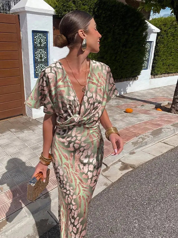 Women’s Satin Maxi Dress – Draped Fit & Elegant Flow