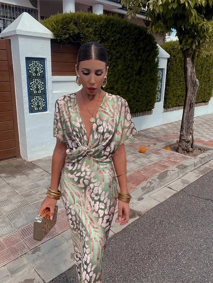 Women’s Satin Maxi Dress – Draped Fit & Elegant Flow