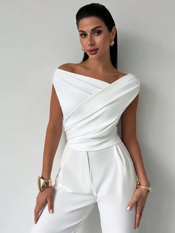 Women’s Off-Shoulder Jumpsuit – Draped Fit & Modern Structure