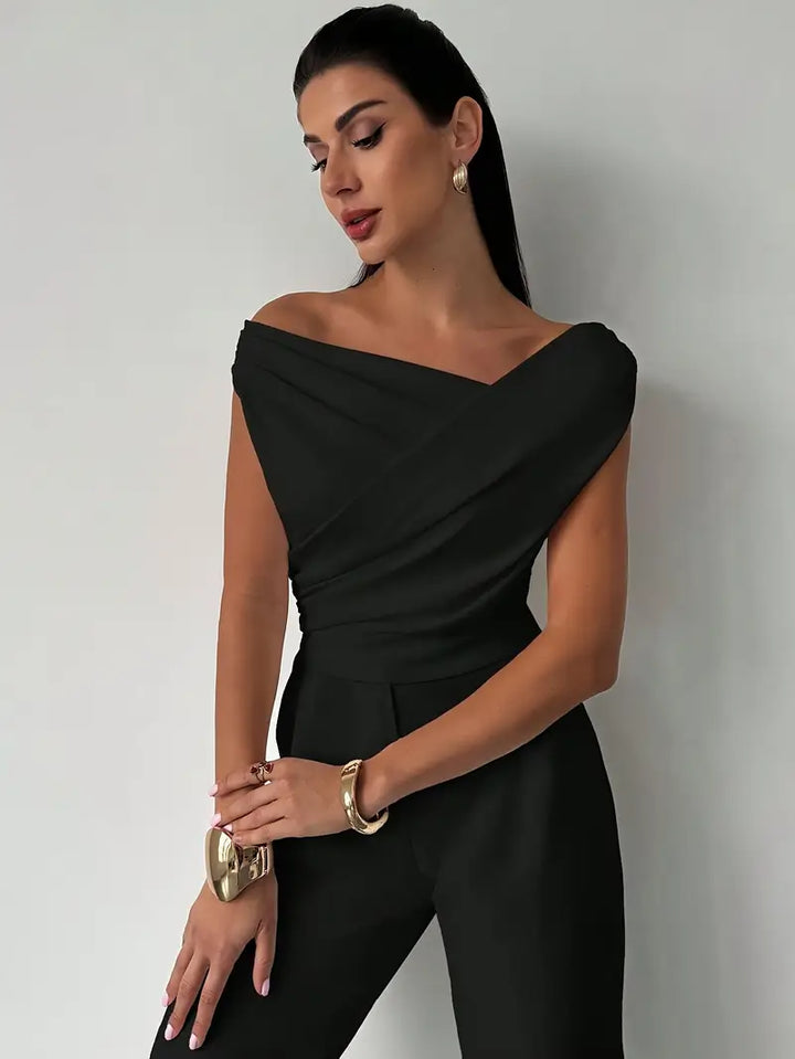 Women’s Off-Shoulder Jumpsuit – Draped Fit & Modern Structure