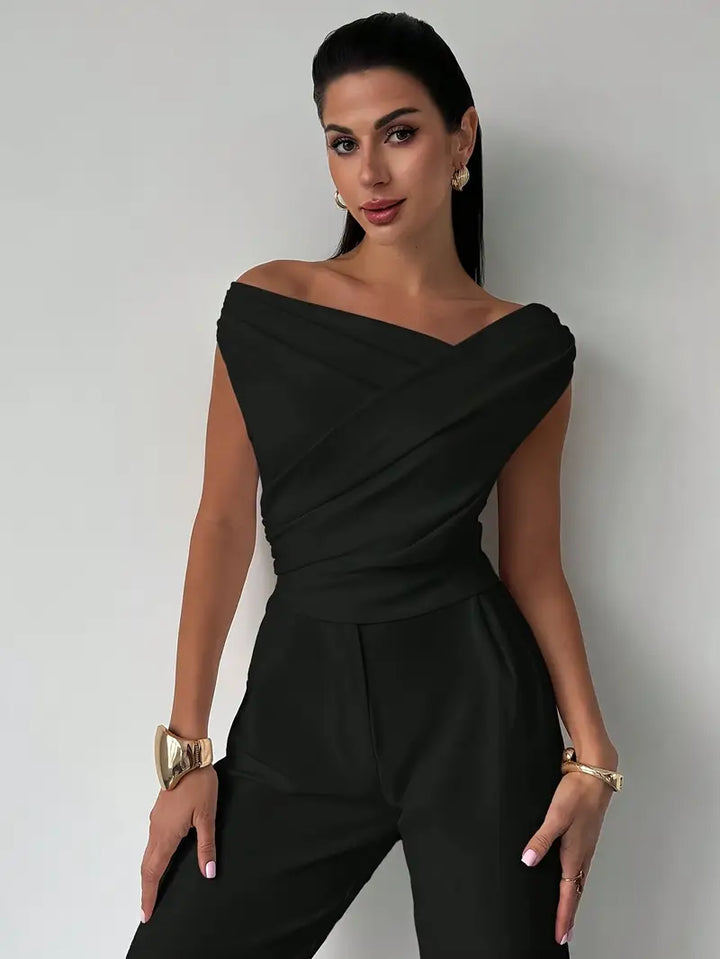 Women’s Off-Shoulder Jumpsuit – Draped Fit & Modern Structure