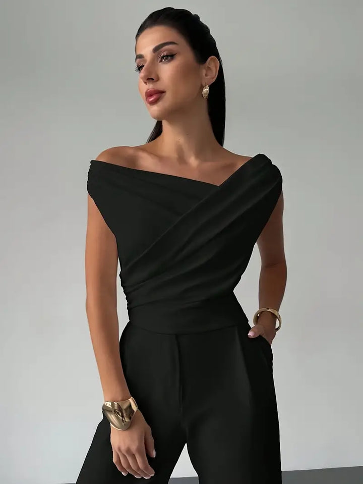 Women’s Off-Shoulder Jumpsuit – Draped Fit & Modern Structure