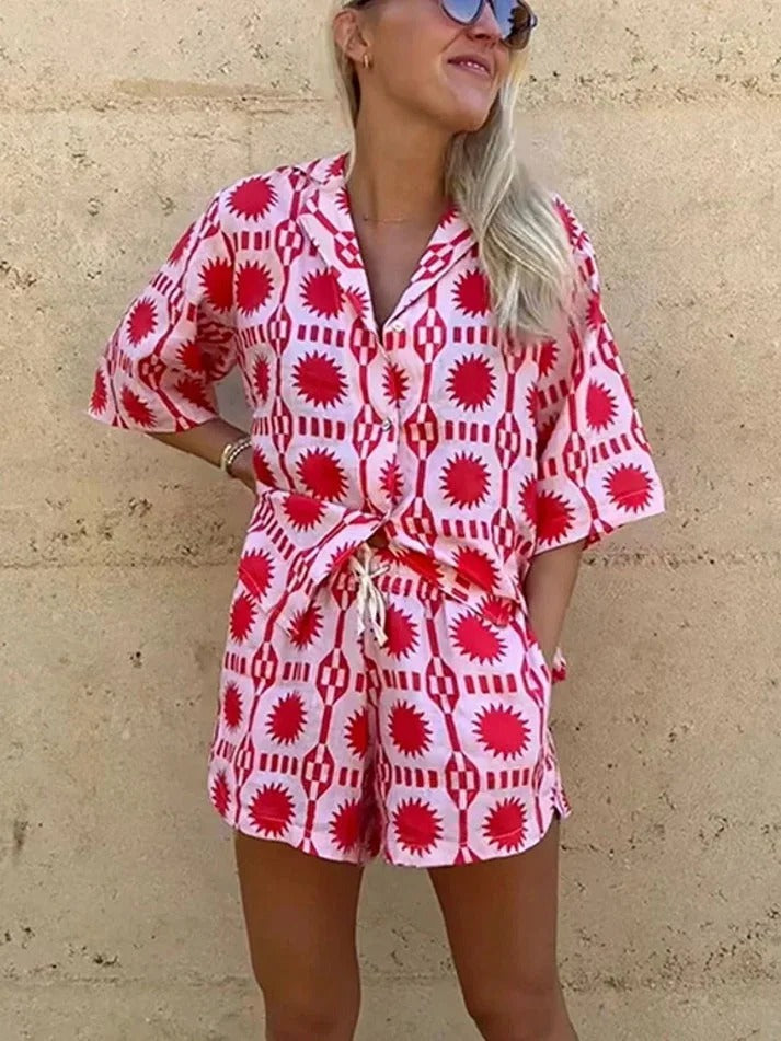 Women’s Printed Shirt & Shorts Set – Relaxed Fit & Playful Style