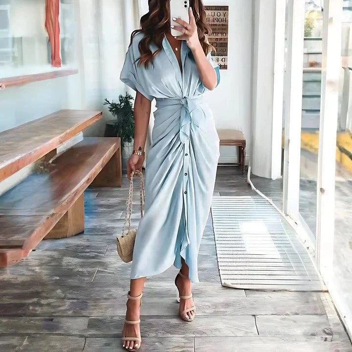 Women’s Ruched Midi Dress – Flowy Fit & Effortless Elegance