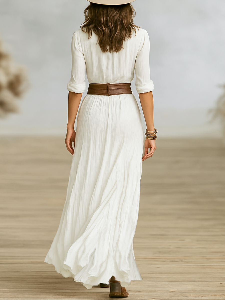 Women’s Button-Down Maxi Dress – Effortless Elegance with a Modern Western Touch