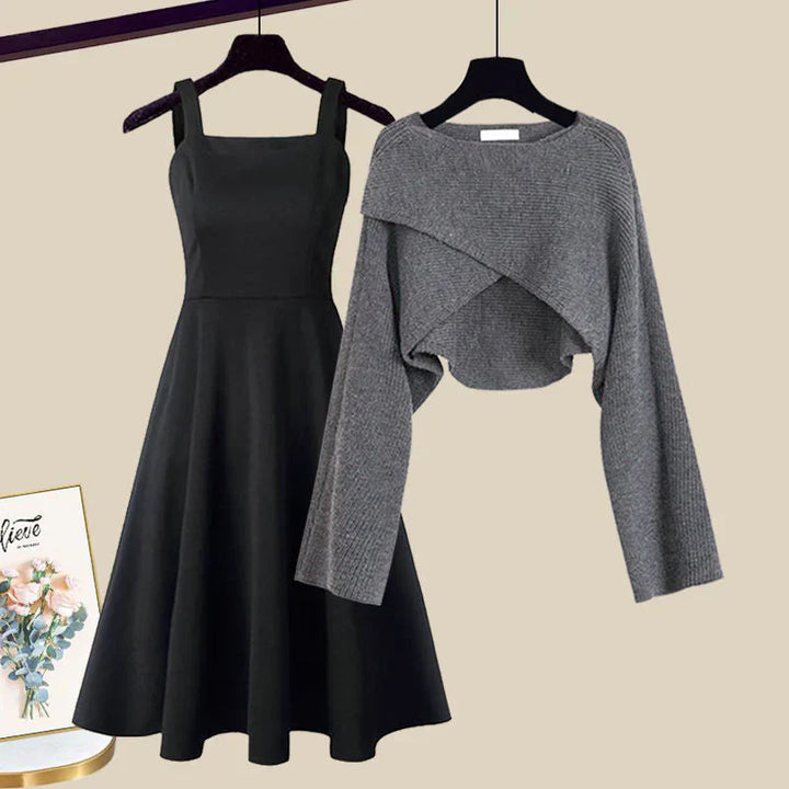 Women’s Knit Sweater & A-Line Dress Set – Layered Comfort & Effortless Style