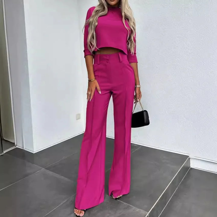 Women’s Two-Piece Pants Set – Tailored Crop Top & Wide-Leg Trousers