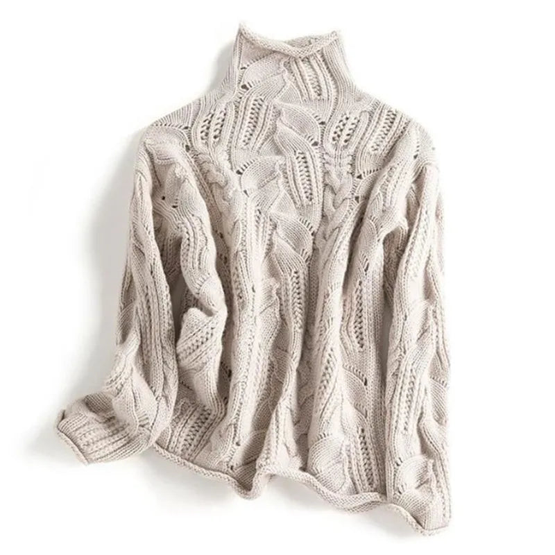 Women’s Cable Knit Turtleneck Sweater – Cozy Textured Winter Layer