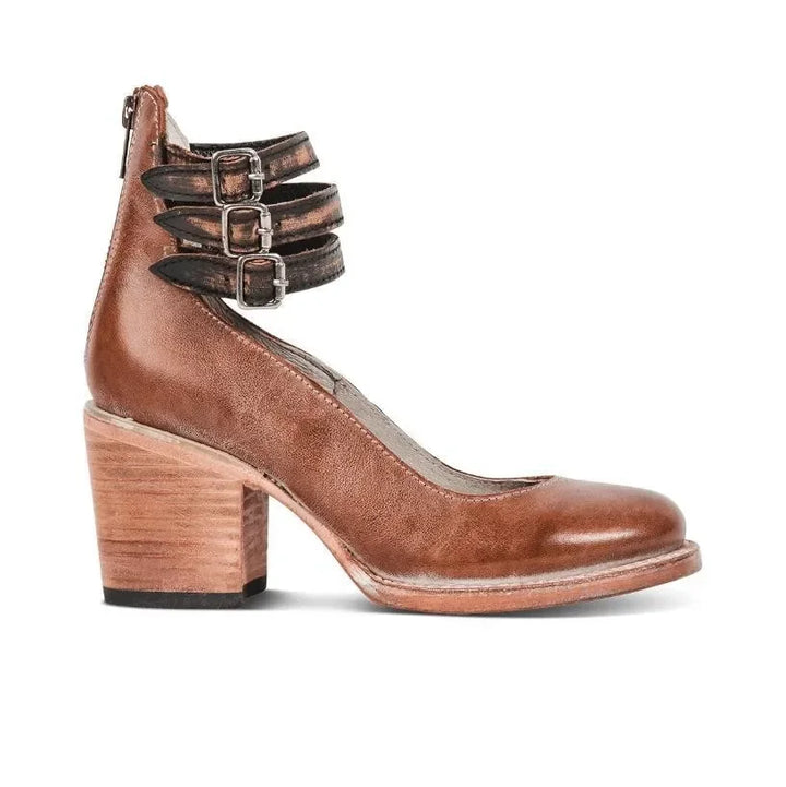 Women’s Leather Block-Heel Pumps – Vintage Ankle-Strap Style