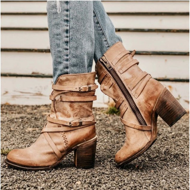 Women All-Season Casual Distressed Chunky-Heel Ankle Boots