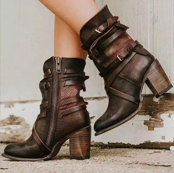Women All-Season Casual Distressed Chunky-Heel Ankle Boots