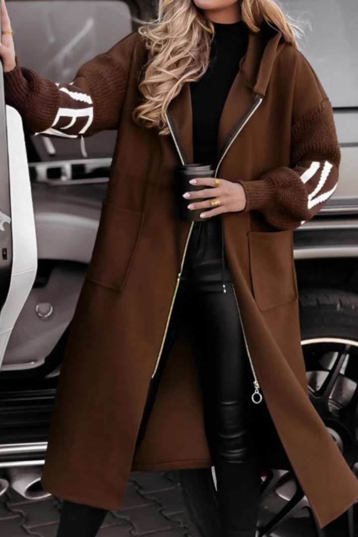 Women’s Fall/Winter Casual Hooded Long Knit-Sleeve Coat